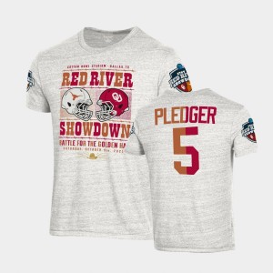 Men's Oklahoma Sooners #5 T.J. Pledger White Matchup Tri-Blend 2021 Red River Showdown T-Shirt 578857-241