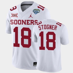 Men's Oklahoma Sooners #18 Austin Stogner White Game College Football 2020 Cotton Bowl Classic Jersey 211500-519