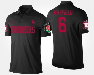 Men's Oklahoma Sooners #6 Baker Mayfield Black Big 12 Conference Rose Bowl Name and Number Bowl Game Polo 689095-913