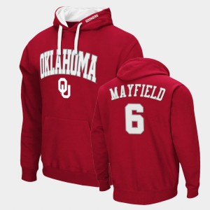 Men's Oklahoma Sooners #6 Baker Mayfield Crimson Pullover Arch & Logo 2.0 Hoodie 987680-701