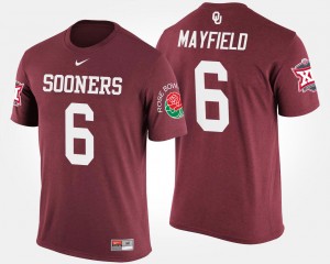 Men's Oklahoma Sooners #6 Baker Mayfield Crimson Big 12 Conference Rose Bowl Bowl Game T-Shirt 394878-952