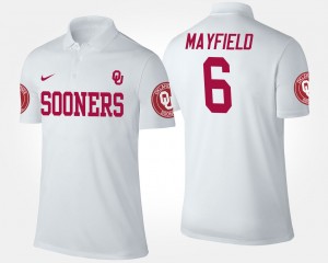 Men's Oklahoma Sooners #6 Baker Mayfield White Name and Number Polo 221470-121