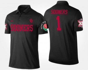 Men's Oklahoma Sooners #1 Black No.1 Big 12 Conference Rose Bowl Name and Number Bowl Game Polo 797141-945