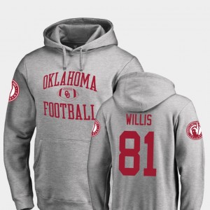 Men's Oklahoma Sooners #81 Brayden Willis Ash College Football Neutral Zone Hoodie 754574-848