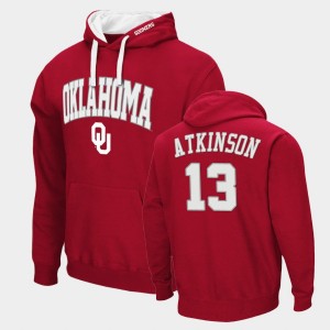 Men's Oklahoma Sooners #13 Colt Atkinson Crimson Pullover Arch & Logo 2.0 Hoodie 629682-760