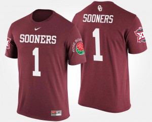 Men's Oklahoma Sooners #1 Crimson No.1 Big 12 Conference Rose Bowl Name and Number Bowl Game T-Shirt 889839-131