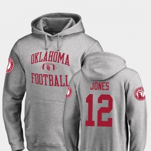 Men's Oklahoma Sooners #12 Landry Jones Ash College Football Neutral Zone Hoodie 367792-538