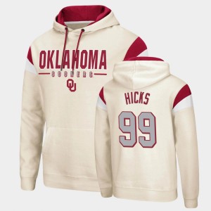 Men's Oklahoma Sooners #99 Marcus Hicks Cream Pullover Fortress Hoodie 166984-822