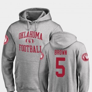 Men's Oklahoma Sooners #5 Marquise Brown Ash College Football Neutral Zone Hoodie 797508-349