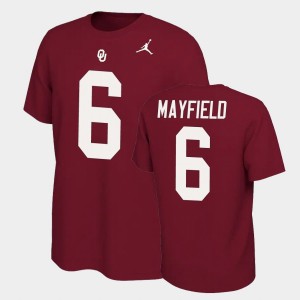 Men's Oklahoma Sooners #6 Baker Mayfield Crimson Name & Number Retro Name and Number T-Shirt 543605-775