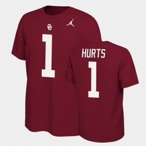 Men's Oklahoma Sooners #1 Jalen Hurts Crimson Name & Number Retro Name and Number T-Shirt 329580-861