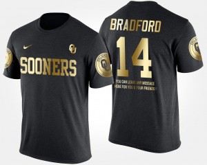 Men's Oklahoma Sooners #14 Sam Bradford Black Short Sleeve With Message Gold Limited T-Shirt 696603-311