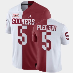 Men's Oklahoma Sooners #5 T.J. Pledger White Crimson Split Jersey 759067-215