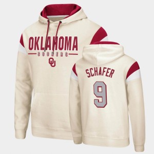 Men's Oklahoma Sooners #9 Tanner Schafer Cream Pullover Fortress Hoodie 175022-974