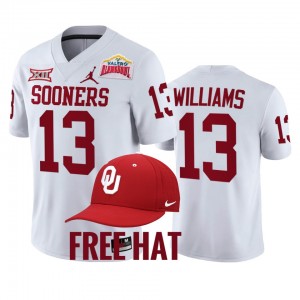 Men's Oklahoma Sooners #13 Caleb Williams White 2021 Alamo Bowl Free Hat College Football Jersey 892198-696