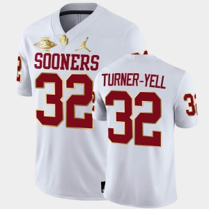 Men's Oklahoma Sooners #32 Delarrin Turner-Yell White 2021 Red River Showdown Golden Patch Jersey 899344-111