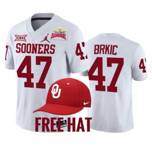 Men's Oklahoma Sooners #47 Gabe Brkic White 2021 Alamo Bowl Free Hat College Football Jersey 659401-492