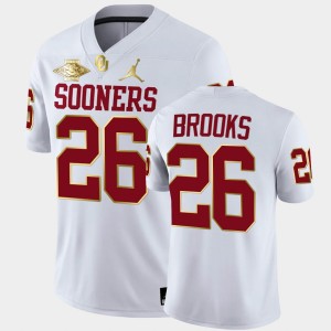 Men's Oklahoma Sooners #26 Kennedy Brooks White 2021 Red River Showdown Golden Patch Jersey 551816-562