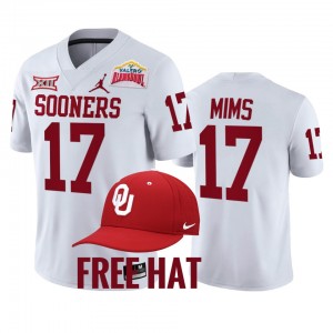 Men's Oklahoma Sooners #17 Marvin Mims White 2021 Alamo Bowl Free Hat College Football Jersey 978280-224