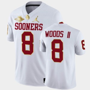Men's Oklahoma Sooners #8 Michael Woods II White 2021 Red River Showdown Golden Patch Jersey 118829-800