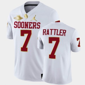 Men's Oklahoma Sooners #7 Spencer Rattler White 2021 Red River Showdown Golden Patch Jersey 268979-992
