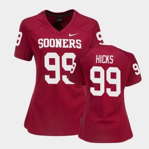 Women's Oklahoma Sooners #99 Marcus Hicks Crimson Game College Football Jersey 159928-764