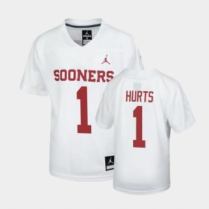 Youth Oklahoma Sooners #1 Jalen Hurts White Football Untouchable Jersey 788692-535